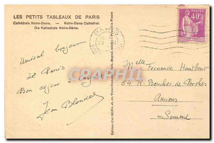 CPA Les Petits tableaux de Paris Cathedrale Notre Dame  — Verso