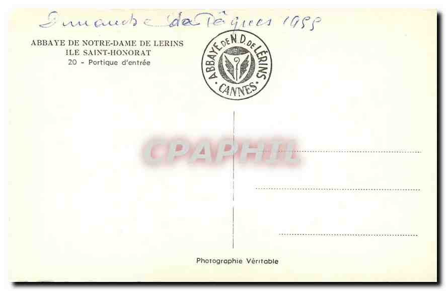 CPA Abbaye de Notre Dame de Lerins Ile Saint Honorat Portique d'entree  — Rückseite