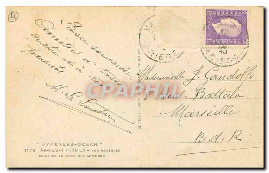 CPA Pyrenees Ocean Ax les thermes vue generale  — Rückseite