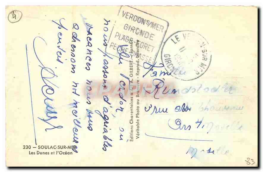 CPA Soulac sur mer Les Dunes et l'Ocean  — Rückseite