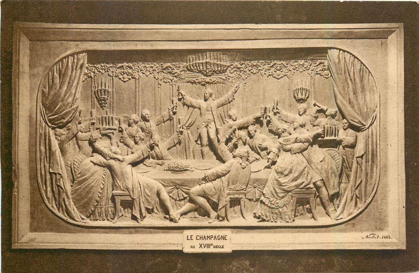 CPA Champagne pommery et Greno Reims Le Champagne Bas relief sculpte dans la caie 