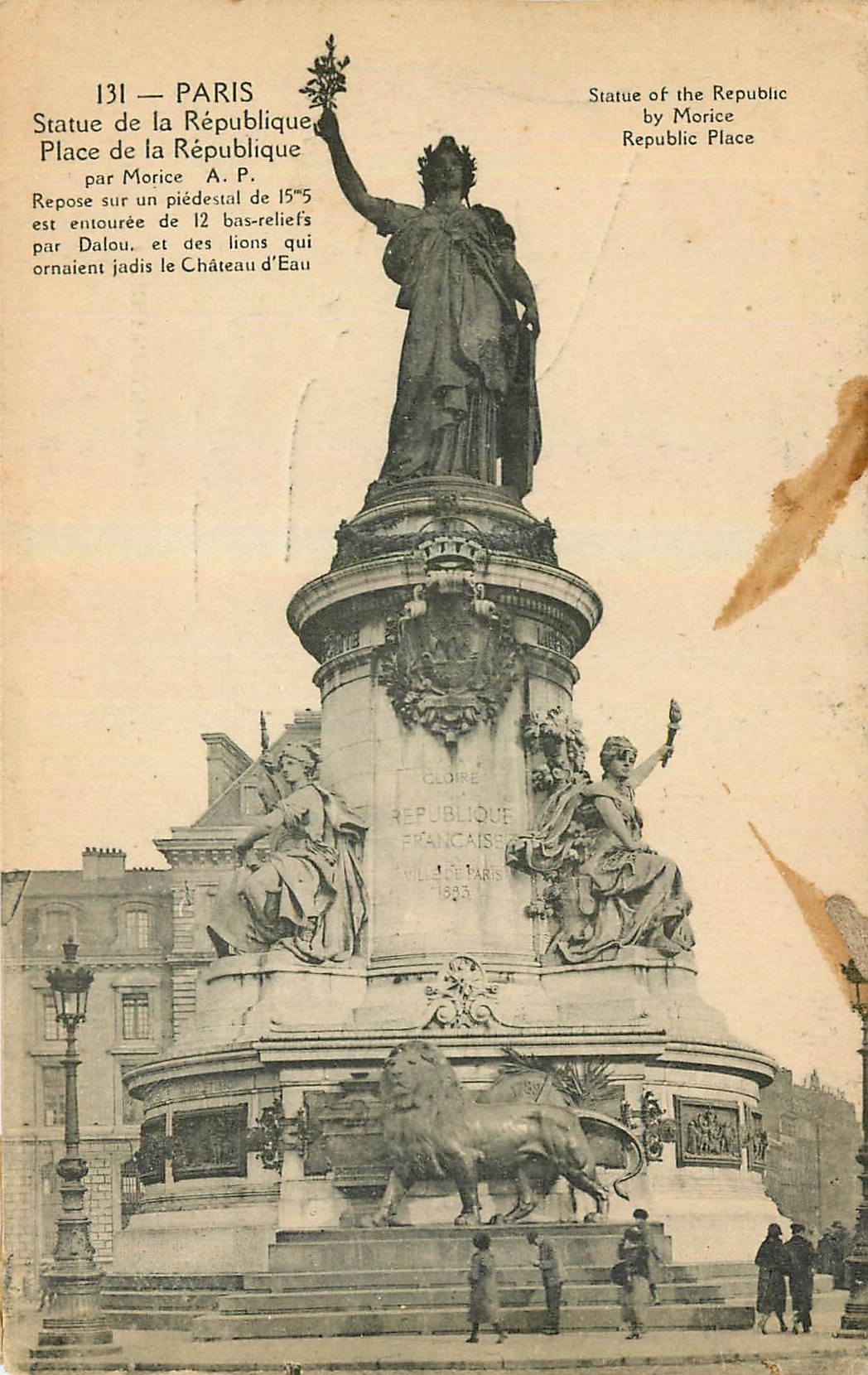 CPA Paris Statue d la Republique Place de la Republique Lion