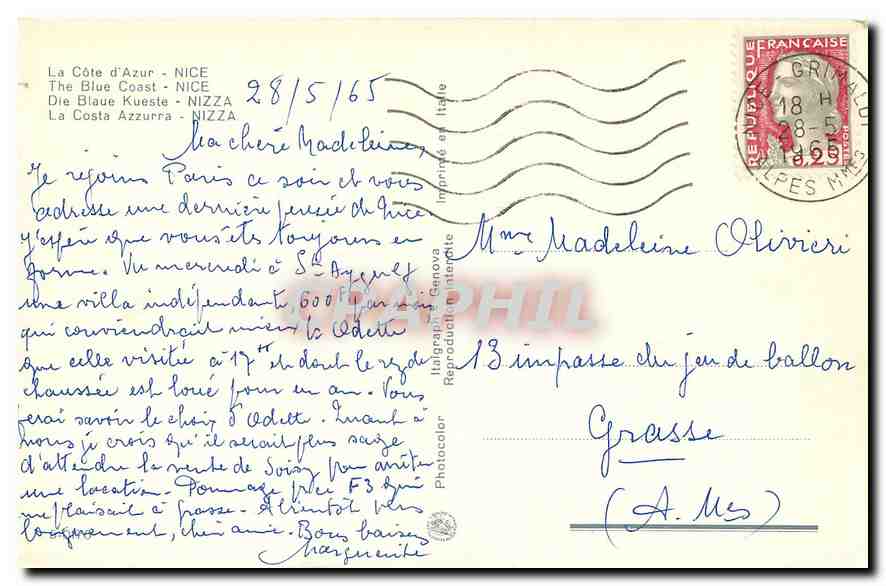 CPM La Cote d'Azur Nice  — Rückseite