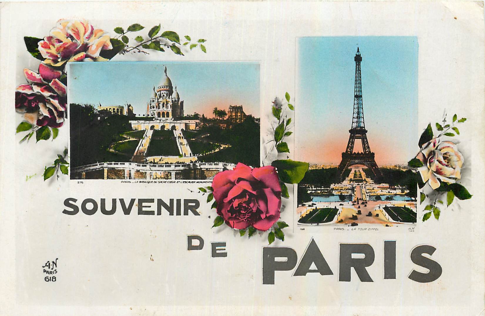 CPA Souvenir de Paris Tour Eiffel Sacre Cœur Montmartre