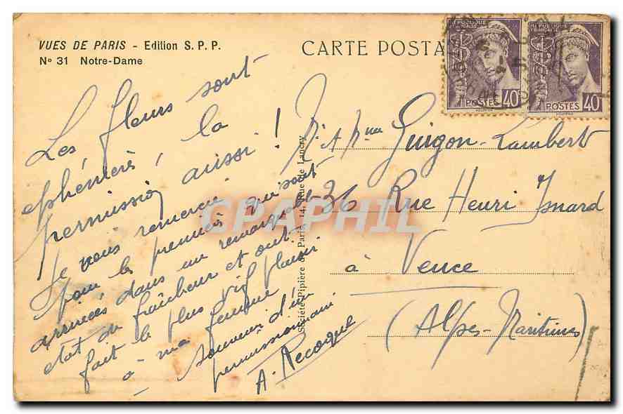 CPA Vues de Paris Notre Dame  — Verso