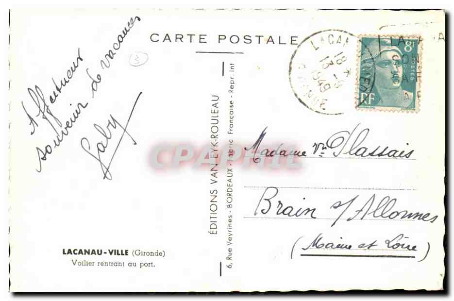 Lacanau Ville CPM Voilier rentrant au port — Back