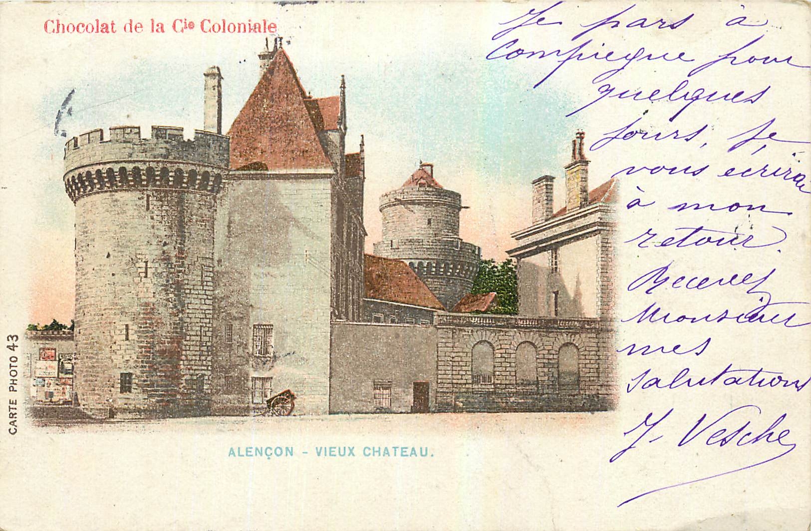 CPA Alencon Vieux Chateau Chocolat Cie Coloniale