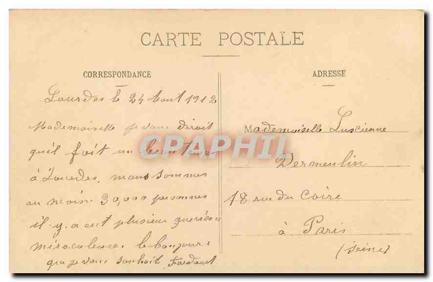 CPA Lourdes La Statue couronne devant le rosaire — Verso