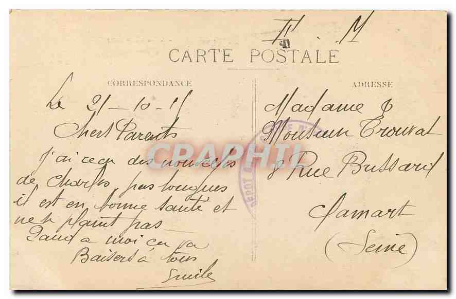 CPA Dijon Chateau d'Eau Durcy  — Rückseite