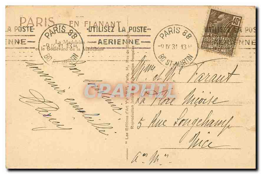 CPA Paris La Madeleine et le Boulevard de la Madeleine  — Verso