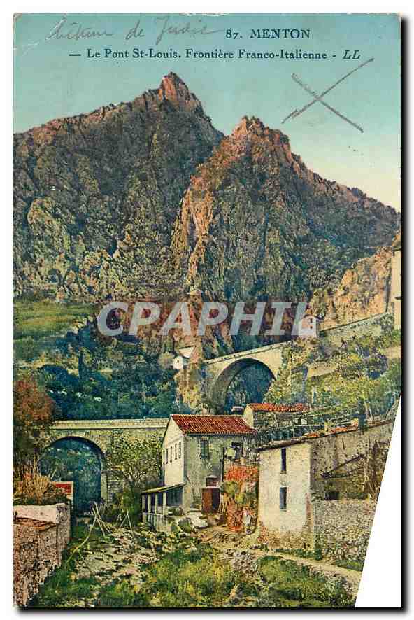 CPA Menton Le Pont St Louis Frontiere Franco Italienne 