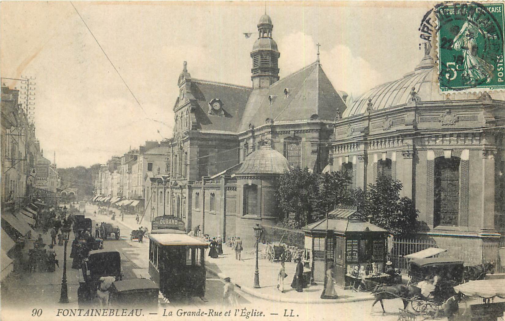 Fontainebleau — De Grote Straat en de Kerk — LL. — Uitgever GURAND