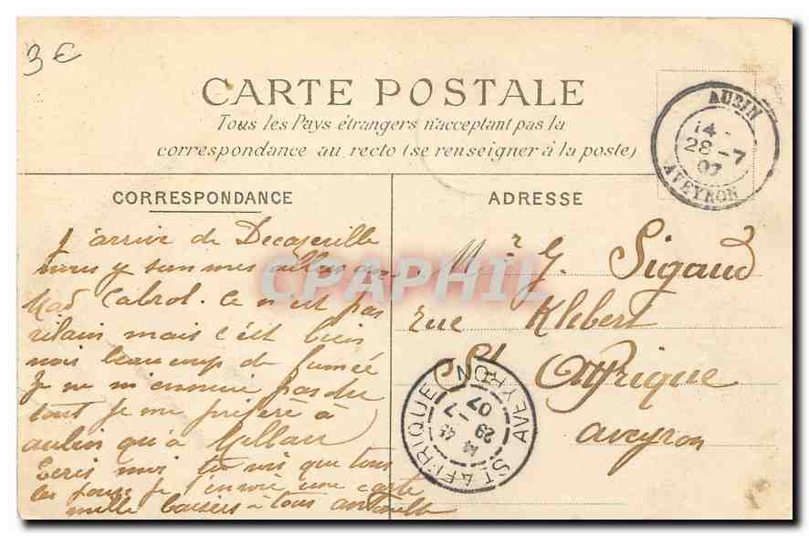 CPA Place Cabrol Decaze — Rückseite