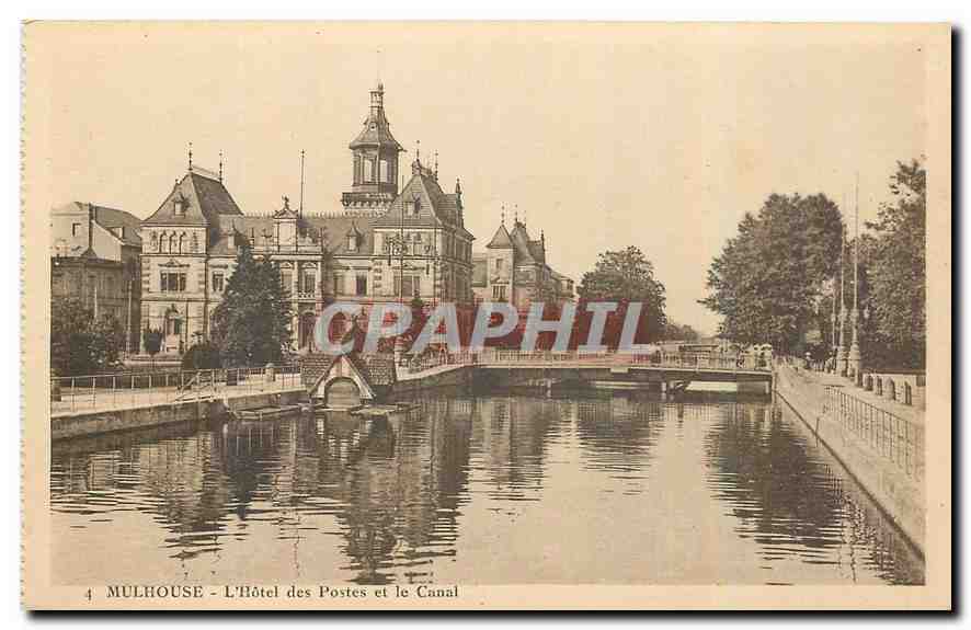 CPA Mulhouse l'Hotel des Postes et la Canal 