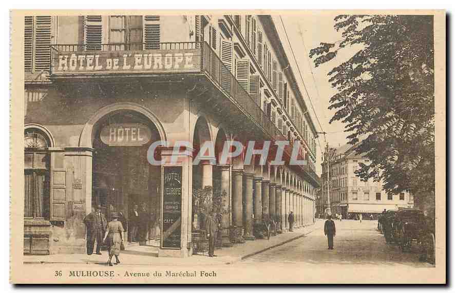 Mulhouse - Avenue du Maréchal Foch — Hôtel de l'Europe — Éditeur J. Barbe Mulhouse, n°36