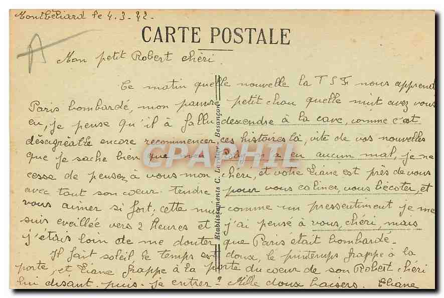 CPA Ballon d'Alsace Le Chalet Bonaparte Napoleon 1er — Rückseite
