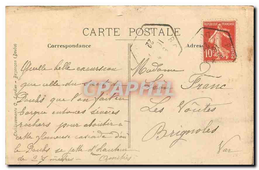 CPA Sites Pitoresques de Franche Comte Bassins du doubs Rocher de l'Echo  — Rückseite