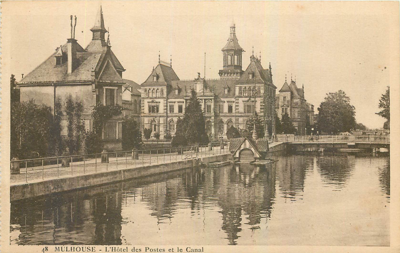 CPA Mulhouse l'Hotel des Postes et le Canal 