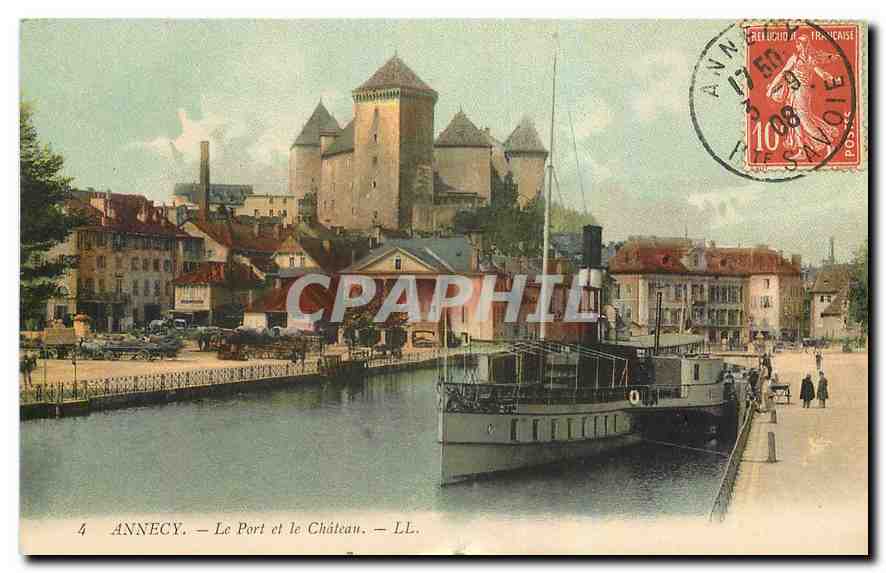 CPA Annecy Le Port et le Chateau Bateau