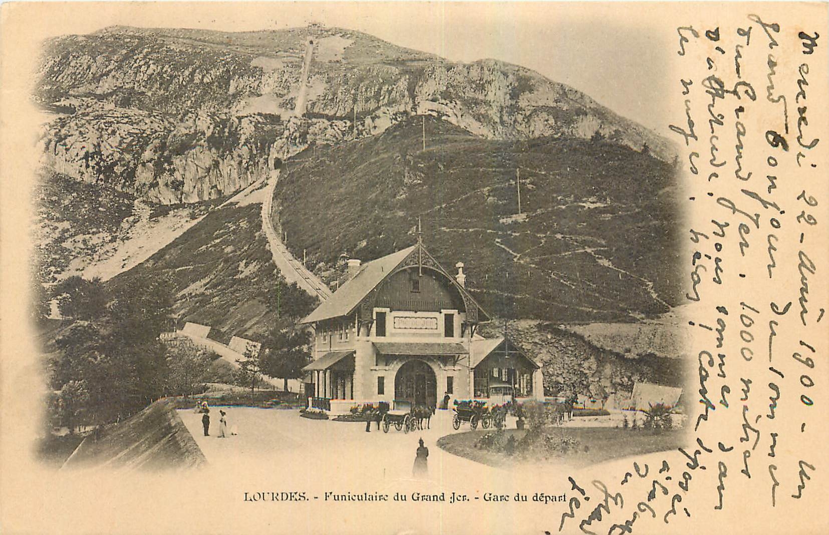 CPA Lourdes Funiculaire du Grand Jer Gare du depart (carte 1900)