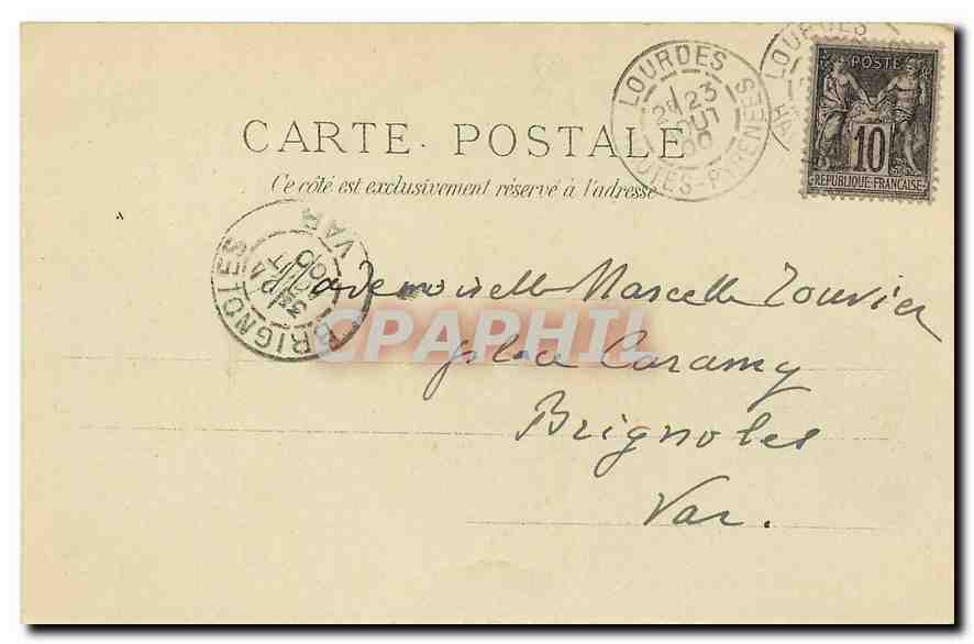 CPA Lourdes Funiculaire du Grand Jer Gare du depart (carte 1900) — Verso