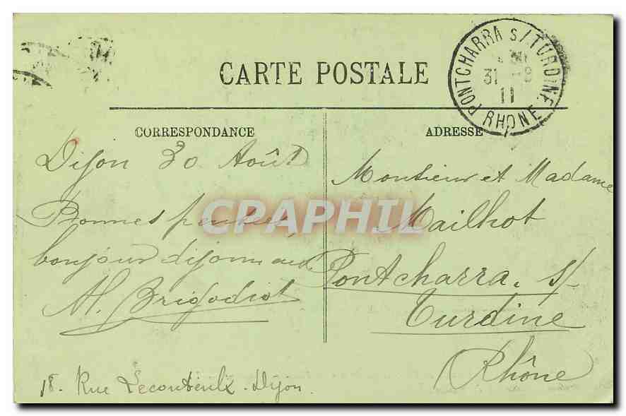 CPA Dijon l'Hotel de Ville ancien Palais des Ducs de Bourgogne  — Rückseite