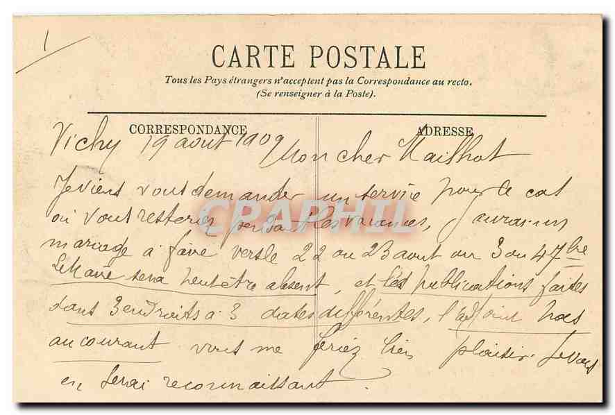 CPA Vichy Le parc et la Galerie couverie  — Rückseite