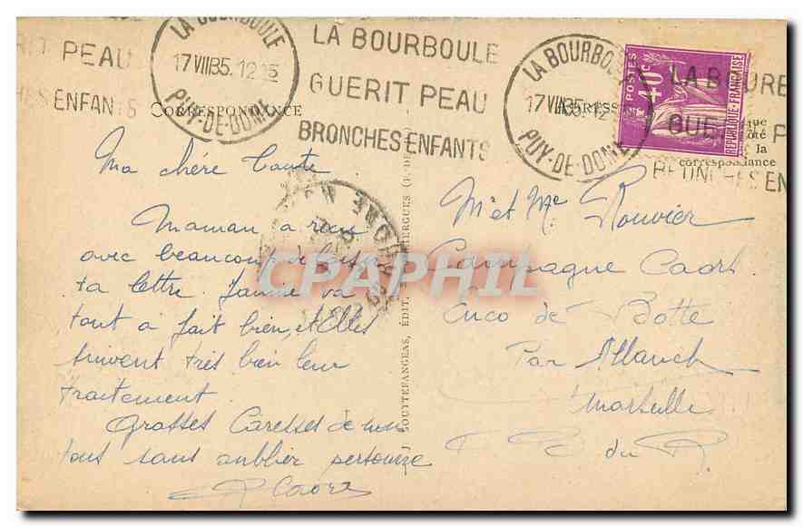 CPA l'Auvergne La Bourboule Etablissement Thermal  — Rückseite