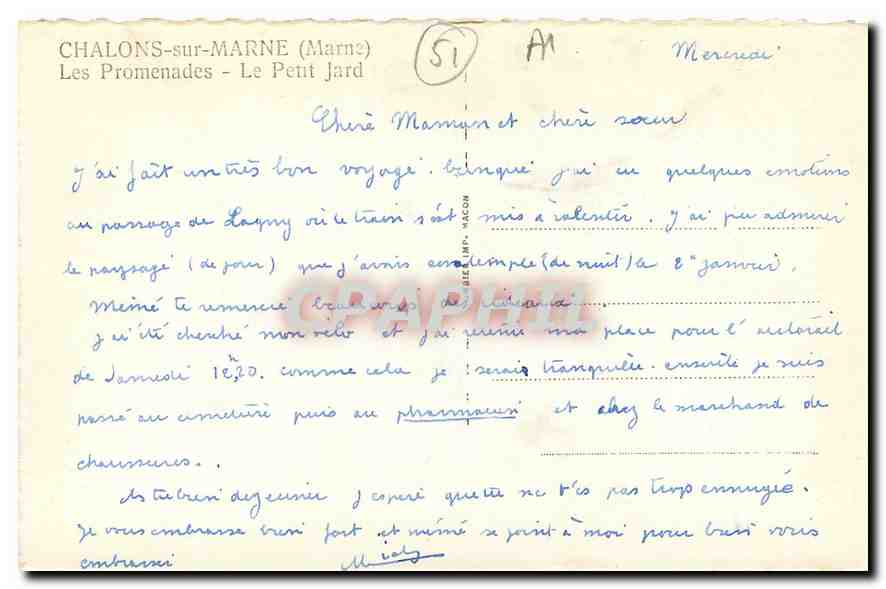 CPA Chalons sur Marne Les promenades Le Petit Jard  — Verso