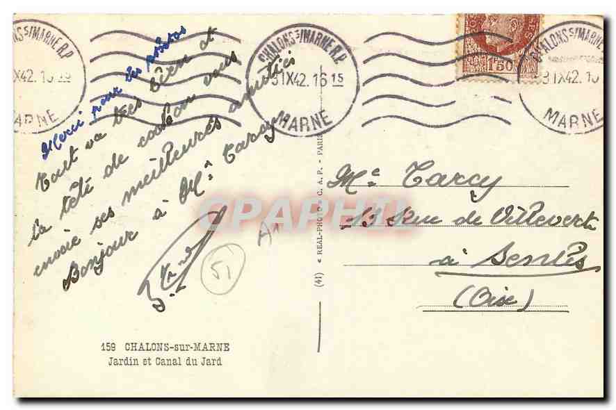 CPA Chalons sur Marne Jardin et Canal du Jard  — Back
