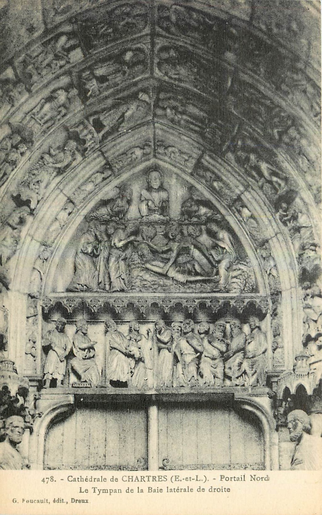 Cathédrale de Chartres (E.-et-L.) — Le tympan de la baie latérale de droite — Portail Nord — G. Poucault, édit., Dreux