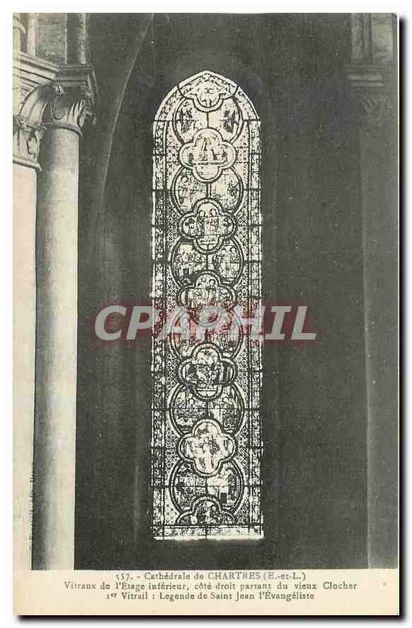 CPA Cathedrale de Chartres E et L Vitraux de l'Etage interieur Cote Legende de Saint Jean l'Evangeli