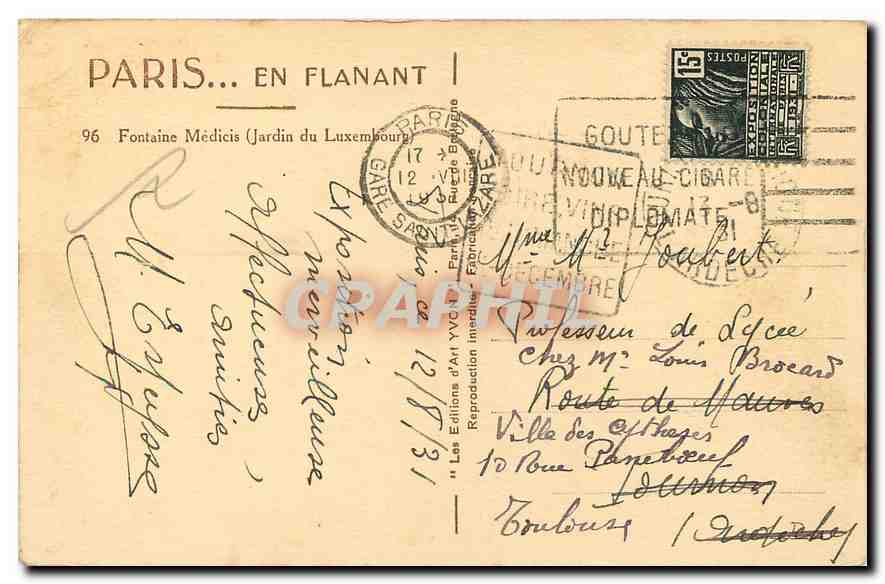 CPA Paris Fontaine Medicis Jardin du Luxembourg  — Rückseite