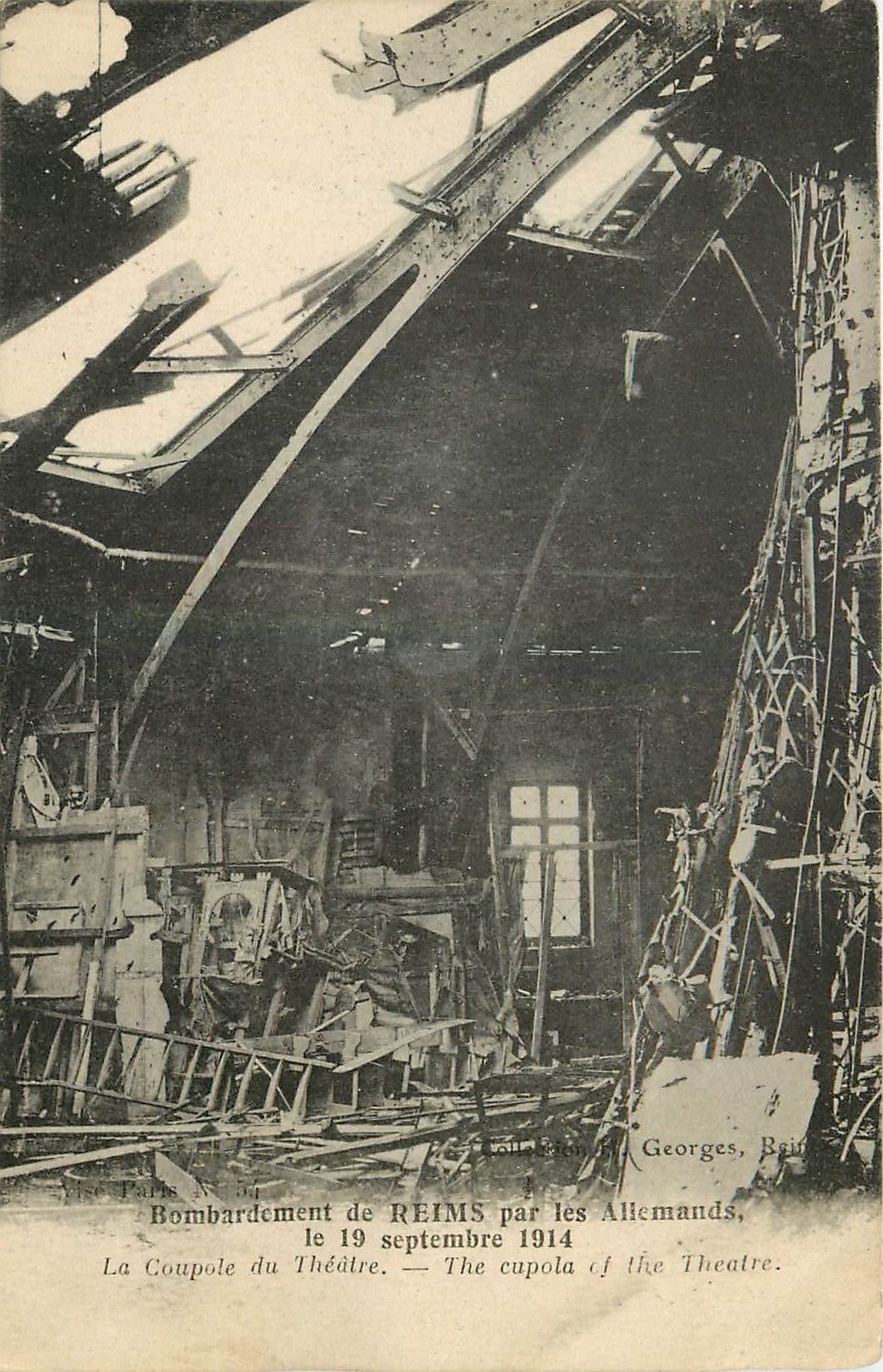 Bombardement de Reims par les Allemands, le 19 septembre 1914 — La coupole du théâtre — Édition Georges, Paris N° 54