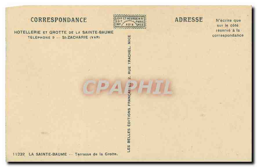 CPA Hotellerie et Grote de la Sainte Baume St Zacharie Var  — Verso