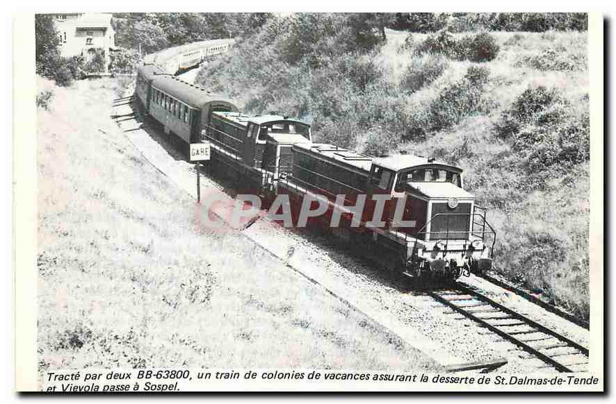 REPRO Tracte par deux BB 63800 un train de colonies de vacances assurant la desserte de St Dalmas de