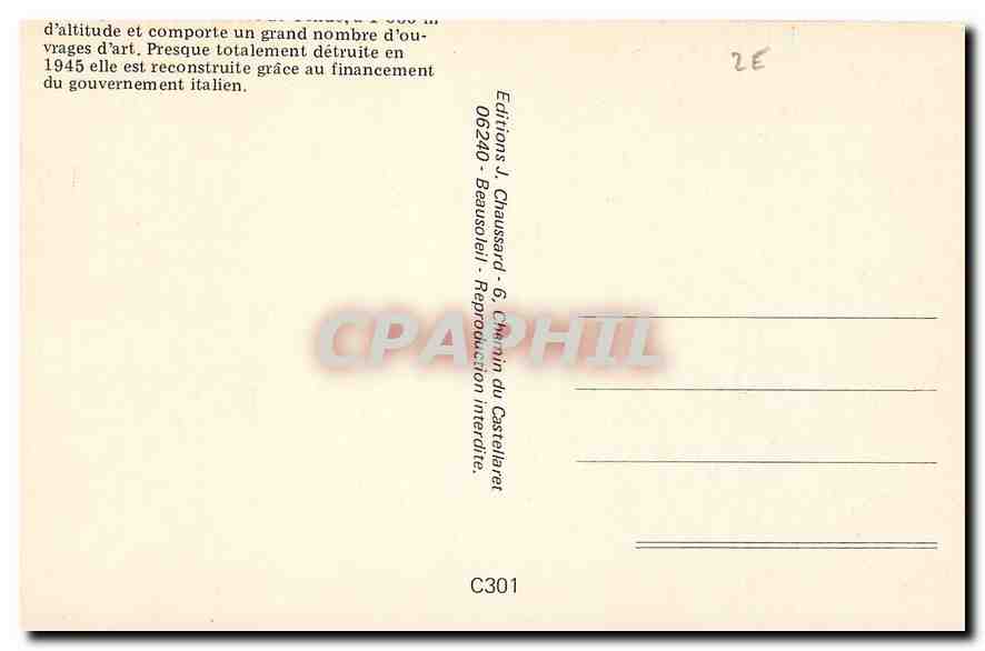 CPM Ligny Nice Coni Refection de la voute du Tunnel de Tende  — Rückseite
