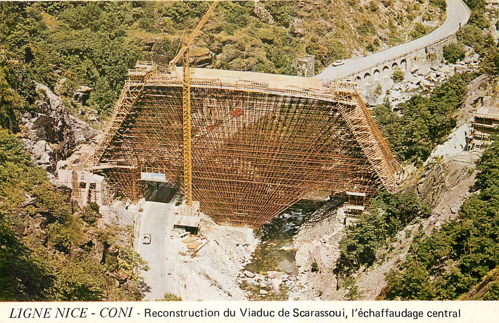 CPM Ligne Nice Coni Reconstruction du Viaduc de Scarassoui l'echaffaudage central 
