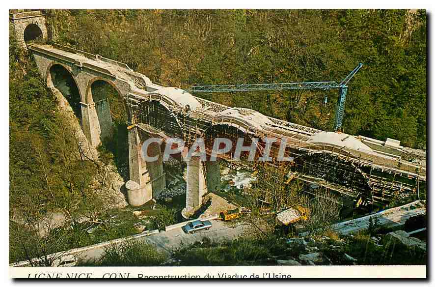 CPM Ligne Nice Coni Reconstruction du Viaduc de l'Isine 