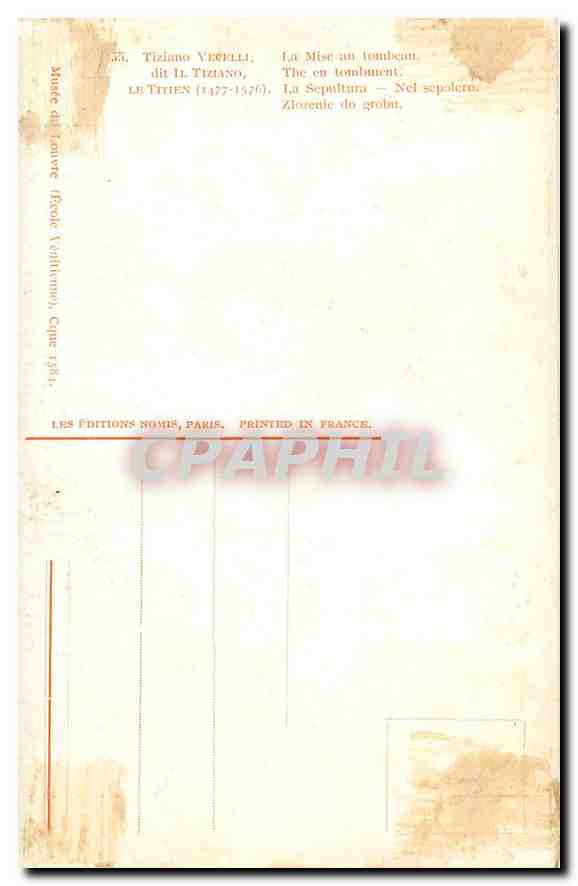 CPA La mise au tombeau Tiziano Vecelli — Rückseite