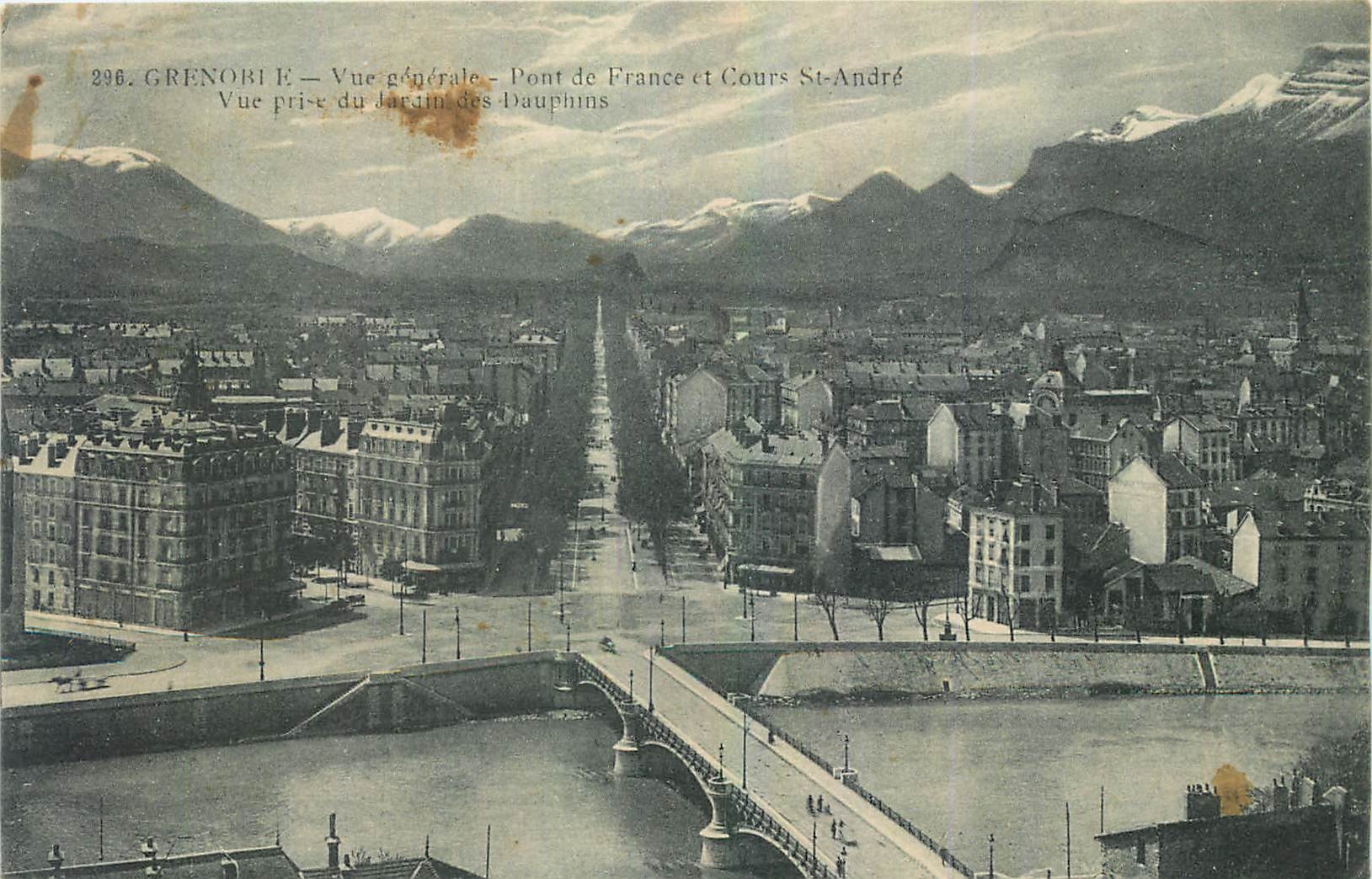 Grenoble — Vue générale — Pont de France et Cours St-André — Vue prise du Jardin des Dauphins