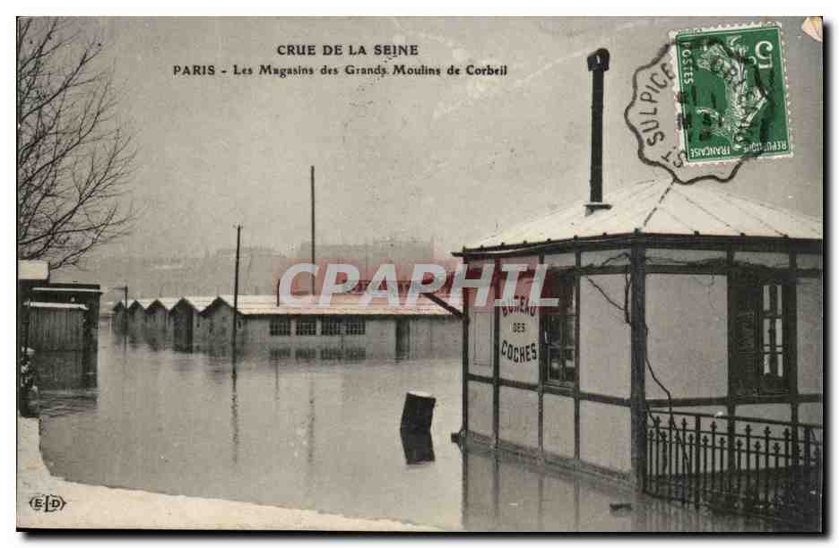 Crue de la Seine CPA Paris Inondation Les Magasins des Grands Moulins de Corbeil (Bureau des Coches)