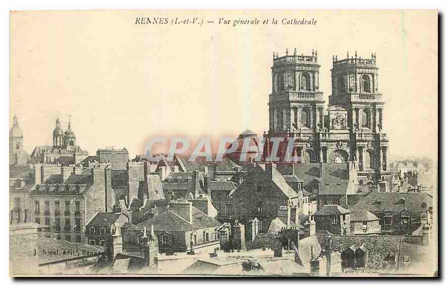 CPA Rennes I et V Vue generale et la Cathedrale 