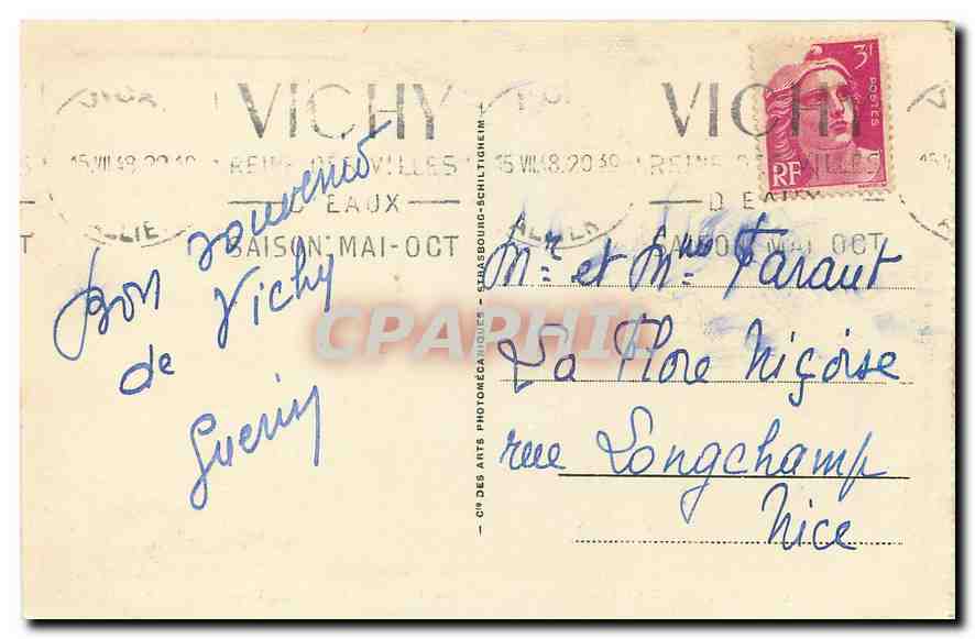 CPA Vichy La Source Chomel Charles Le Corur et Lucien  — Rückseite