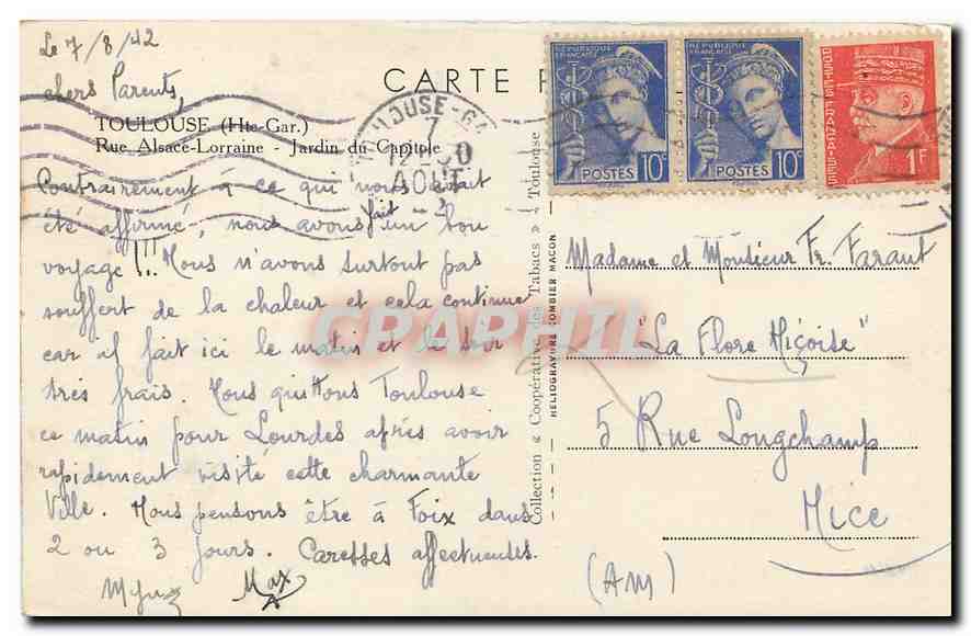 CPA Toulouse Hte Gar Rue Alsace Lorraine Jardin du Capitole — Verso