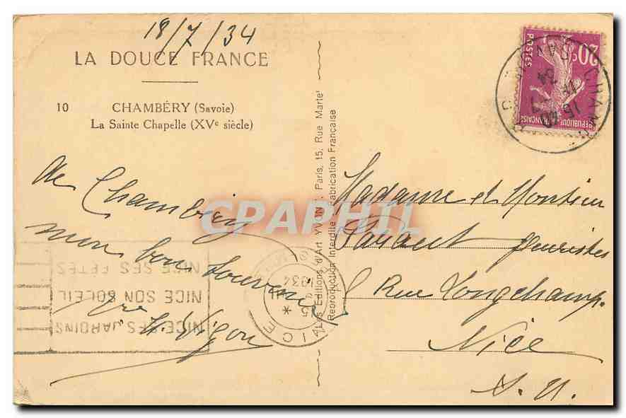 CPA Chambery Savoie La Sainte Chapelle  — Rückseite