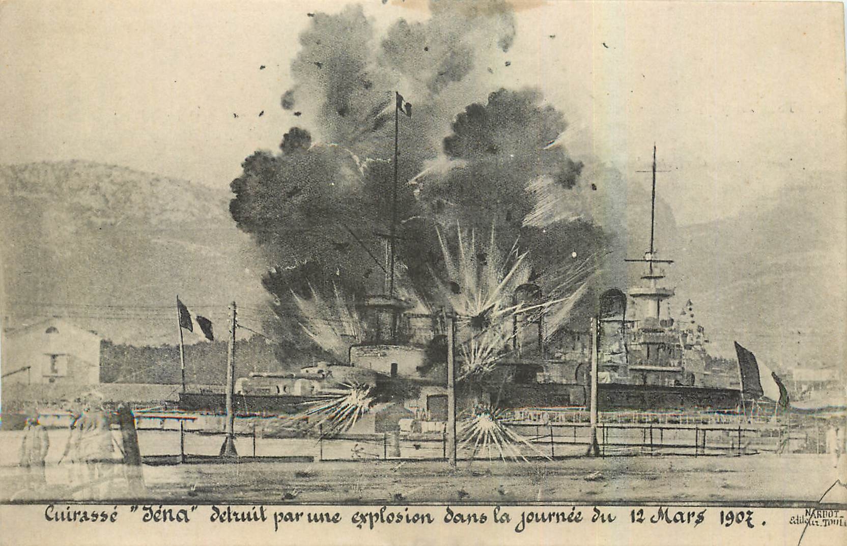CPA Cuirasse Iena detruit par une explostion Bateau