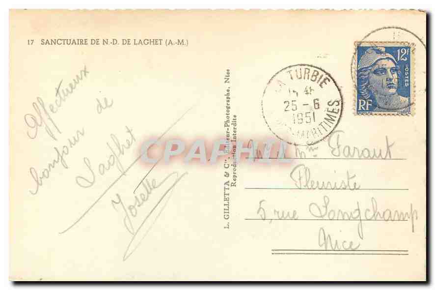 CPA Sanctuaire de N D de Laghet A M  — Rückseite