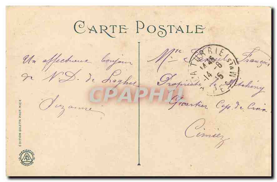 CPA Notre Dame de Laghet  — Back