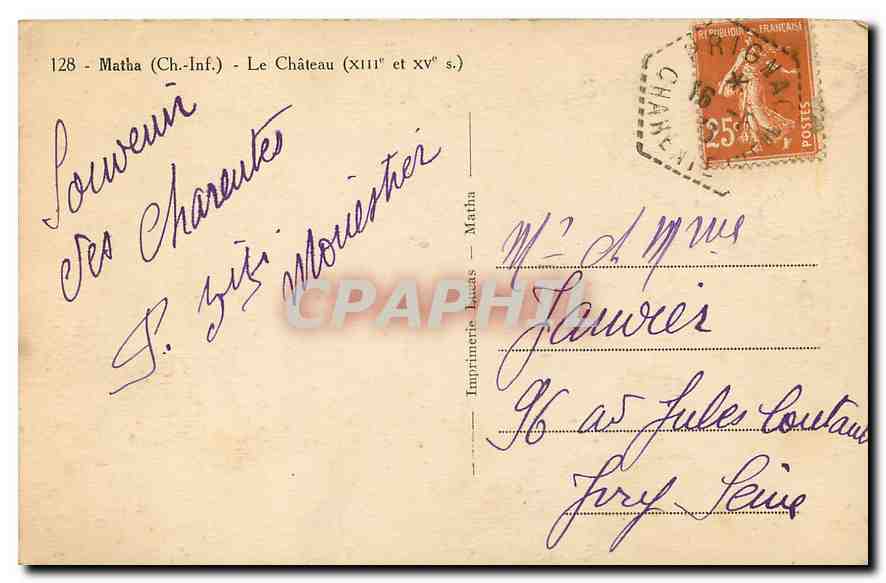 CPA Matha Ch Inf Le Chateau  — Back